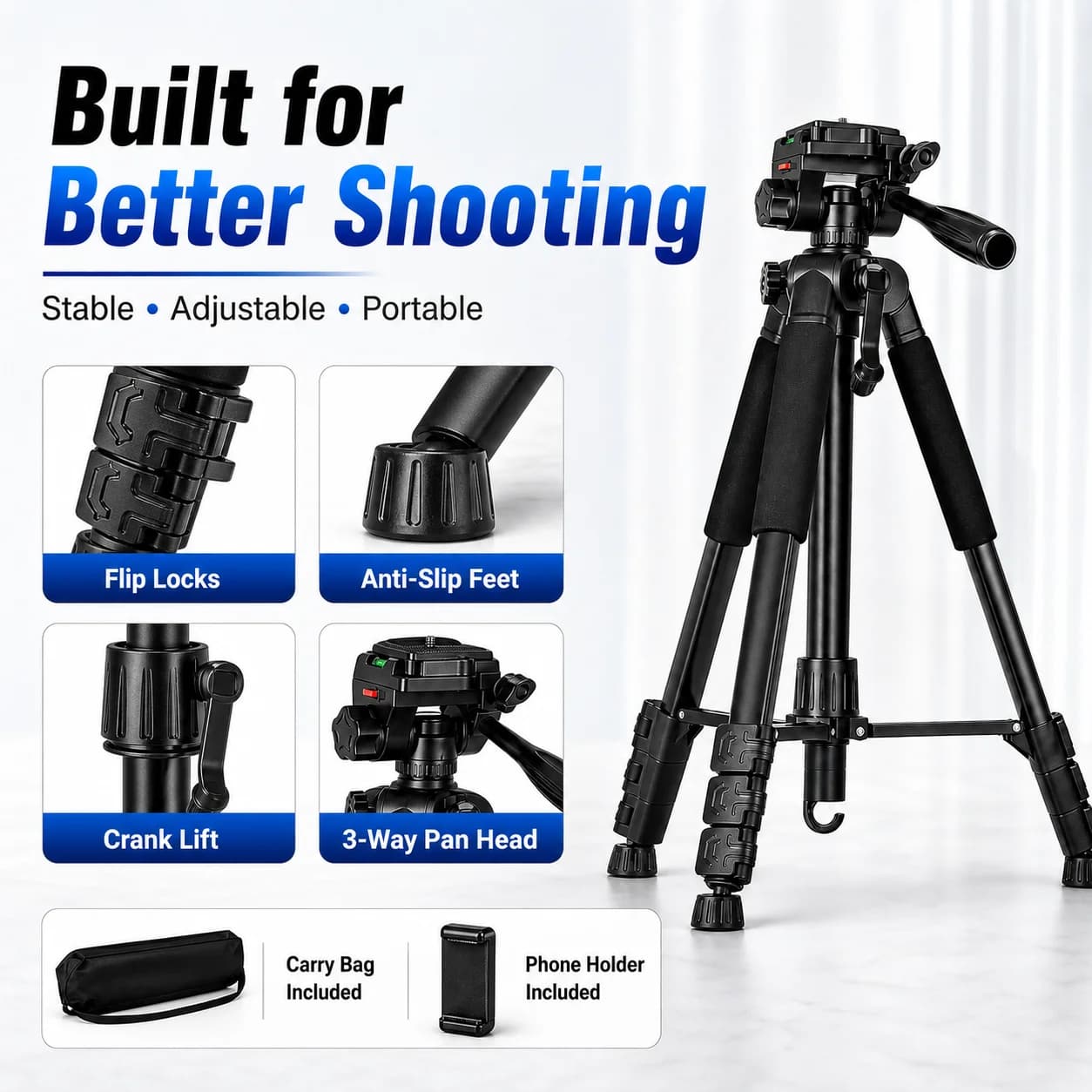 Treppiede per Fotocamera in Alluminio F-660 151cm con Supporto per Telefono, Supporto Portatile con Testa Panoramica a 3 Vie per DSLR, Smartphone, Vlog e Streaming Live