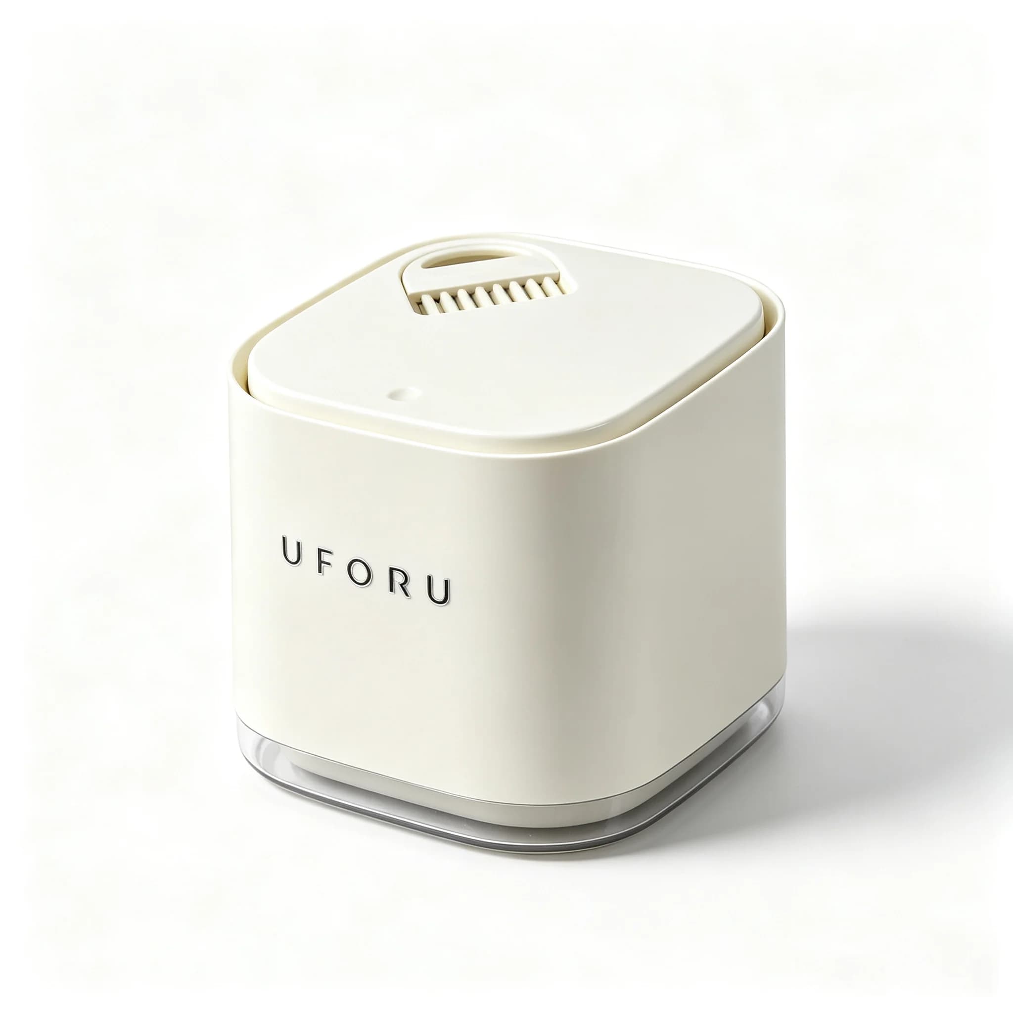 Minimalist Cream‑White Desktop Trash Can With Press‑Lid & Built‑in Cleaning Brush, Modern Small Square Plastic Tabletop Garbage Bin, Decorative Countertop Waste Basket for Bedroom, Office, Vanity