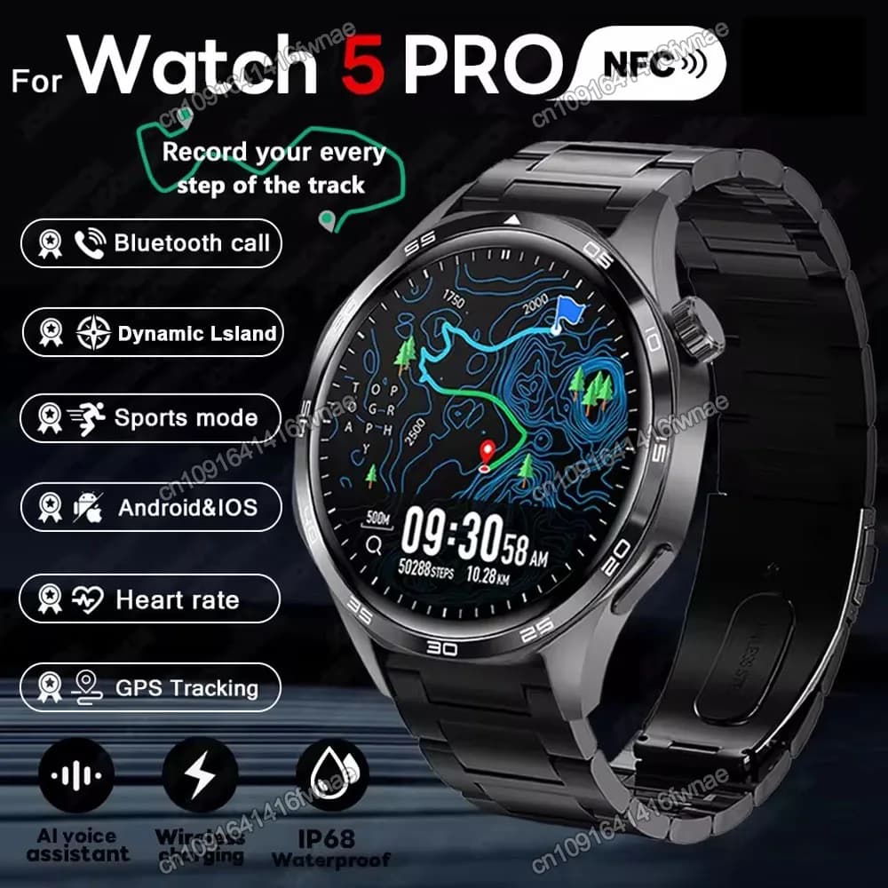 Nuovo Smartwatch 2026 per Uomo, Watch 5 Pro con Schermo AMOLED da 1,52 Pollici, Chiamate Bluetooth, GPS Tracker, NFC, Monitoraggio Frequenza Cardiaca, Dynamic Island, Smartwatch Hw12