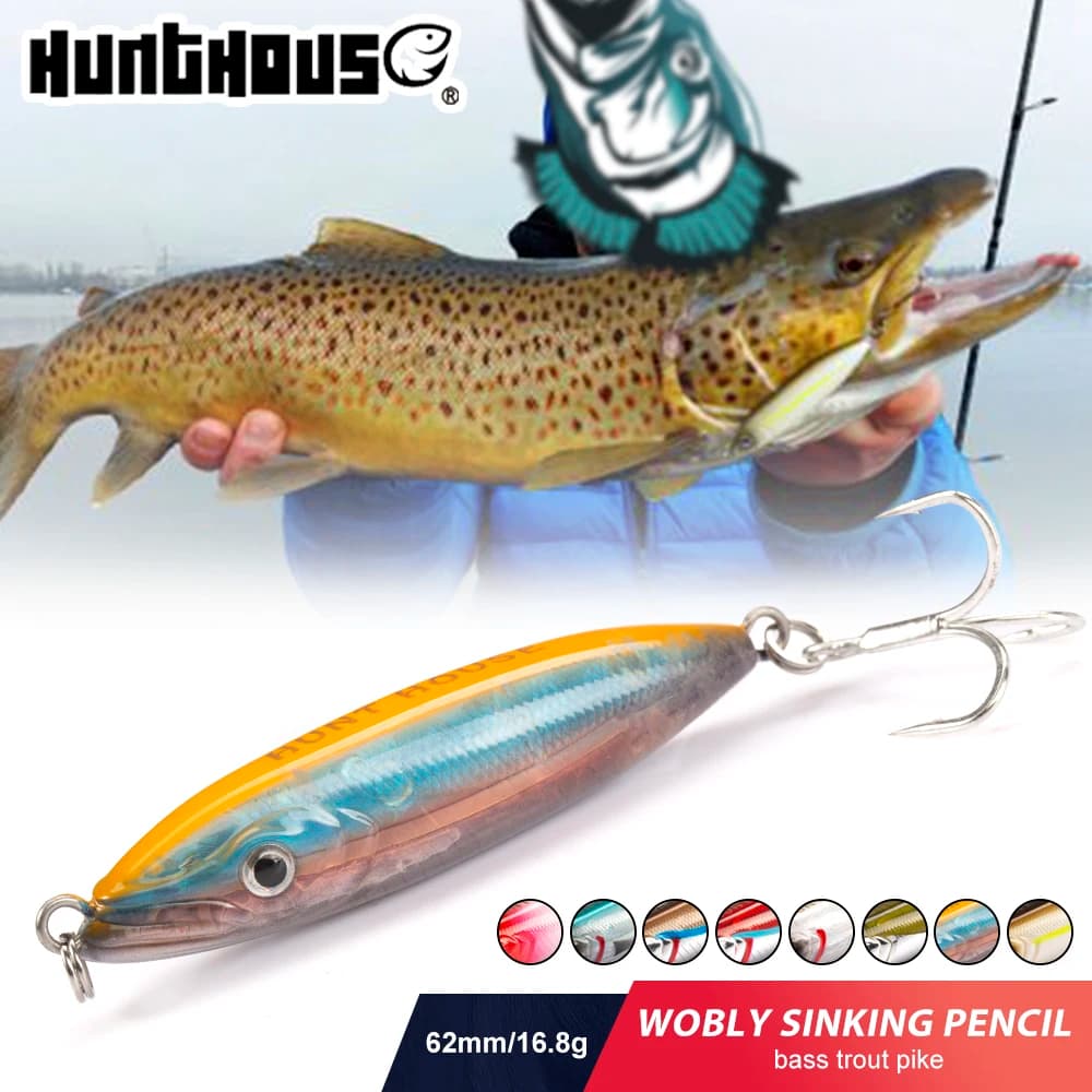 Hunthouse Pesca Affondamento Lento Wobly Matita 62mm/80mm Wobblers Acqua Salata Esca Dura Colata Lunga Per Spigola Trota Tonno Affrontare