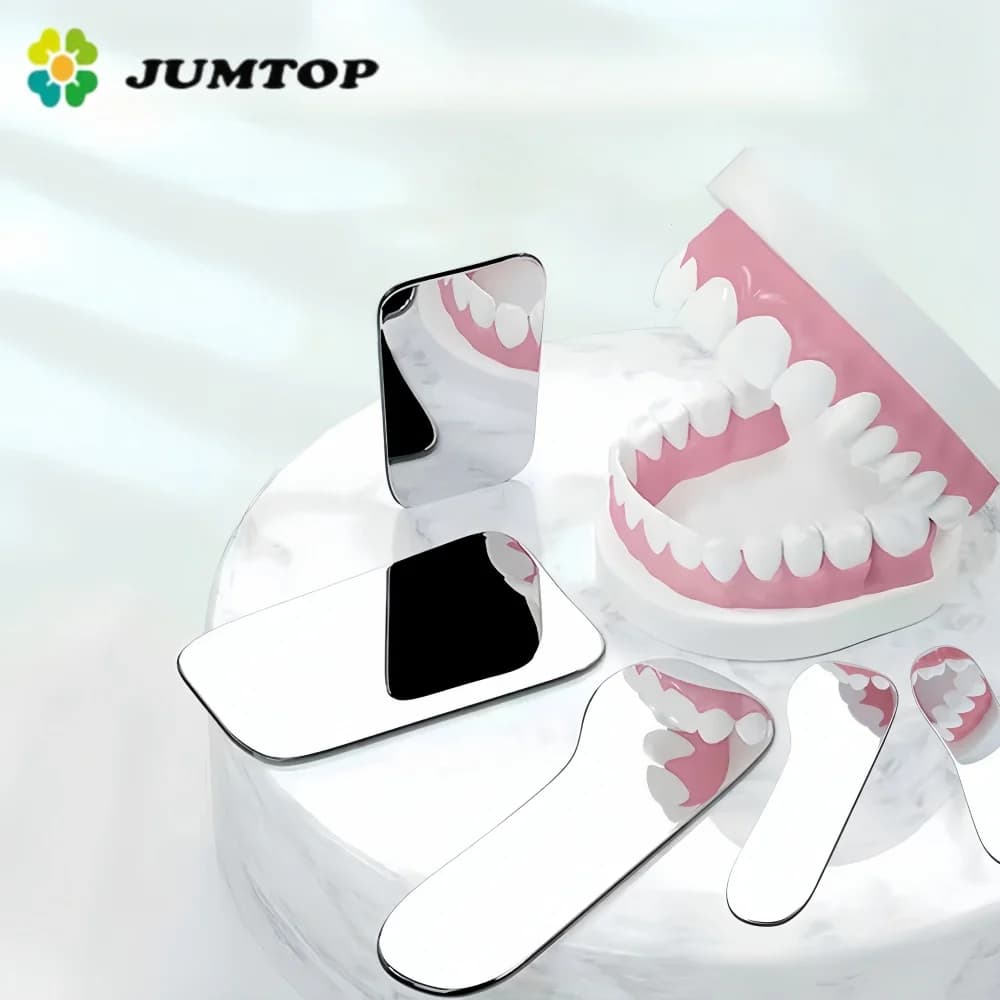 Materiale in vetro riflettente per fotografia su entrambi i lati con specchio ortodontico dentale da 5 pezzi con rivestimento in titanio
