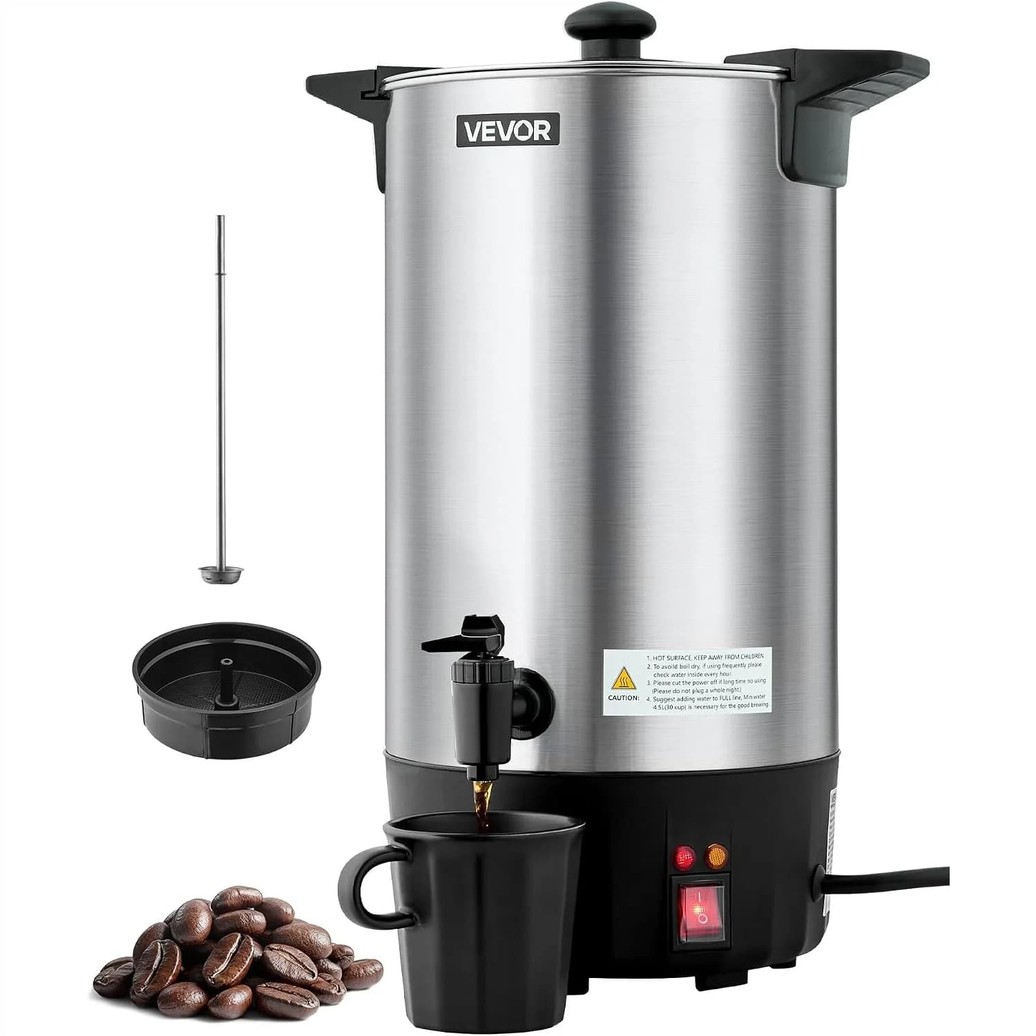 Commercial Coffee Urn 60 Cup 9L Hot Beverage Dispenser with Dripless Faucet, Quick-Brewing Stainless Steel Coffee Maker for