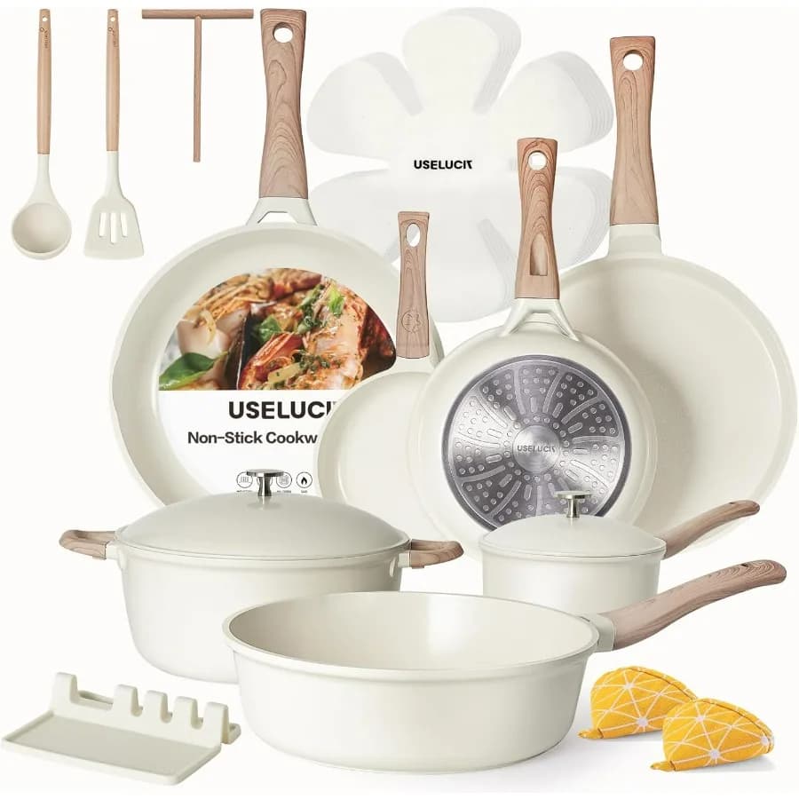 Set di pentole e padelle da 21 pezzi con coperchio in alluminio, set di pentole in ceramica Ti antiaderente, set da cucina antiaderente per pentole a induzione con friggere