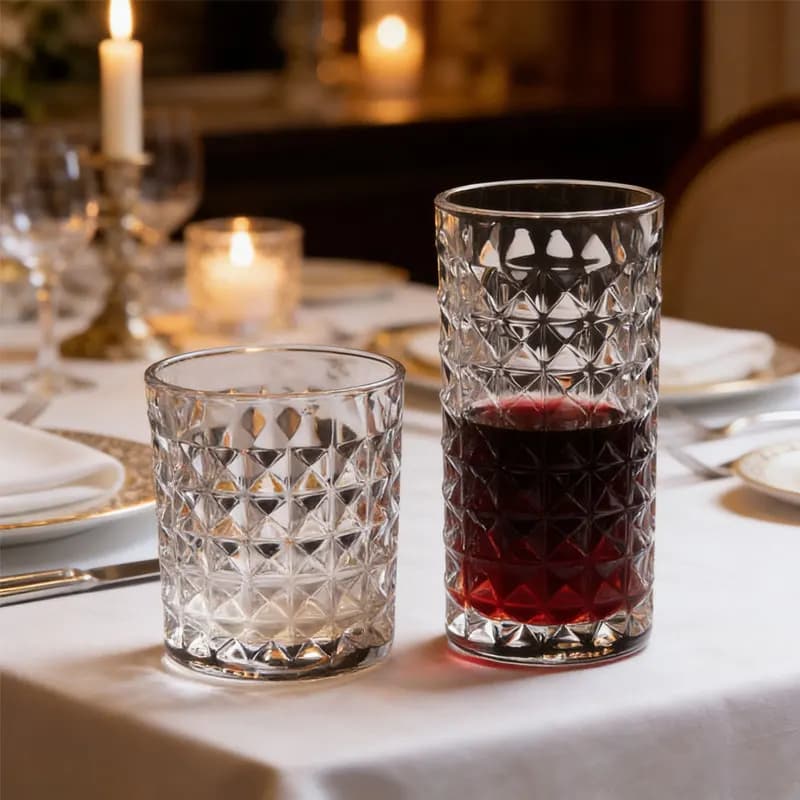 Bicchieri di Lusso da 300ml/330ml, Stile Nordico con Rilievo a Diamante, Bicchieri Trasparenti per Cocktail, Whisky, Succhi e Bevande