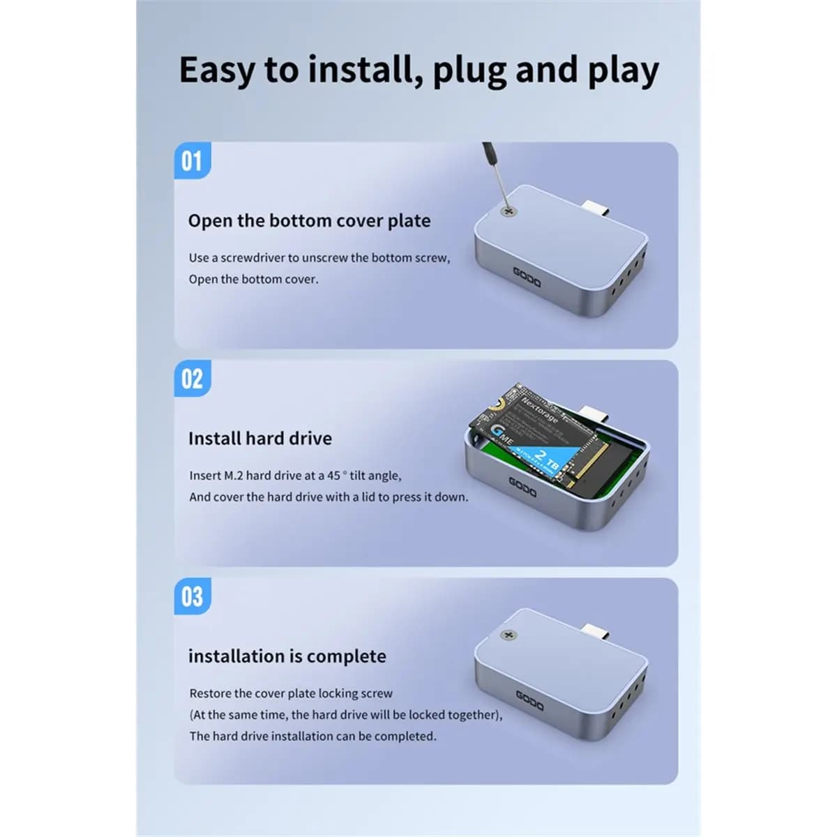 ABSF GODO 2230 Enclosure USB Type-C per SSD M.2 NVMe, Design a Innesto Diretto, Case Esterno Portatile per Telefono/PC/Mac
