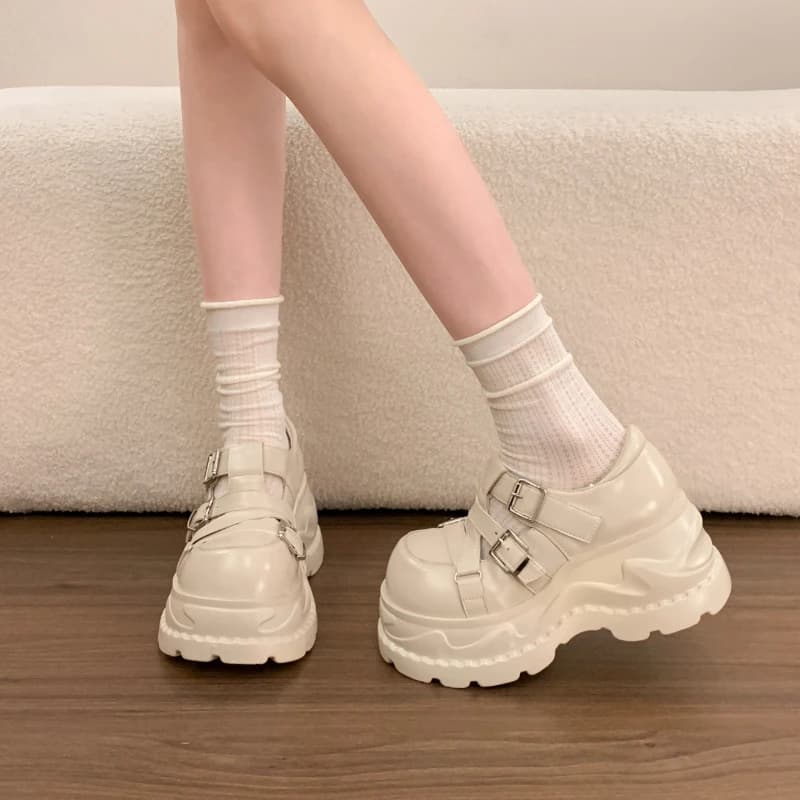 Nuove Sneakers Platform 2026 da Donna in Pelle Verniciata con Lacci e Fibbia, Mocassini Mary Jane Femminili, Scarpe Primaverili