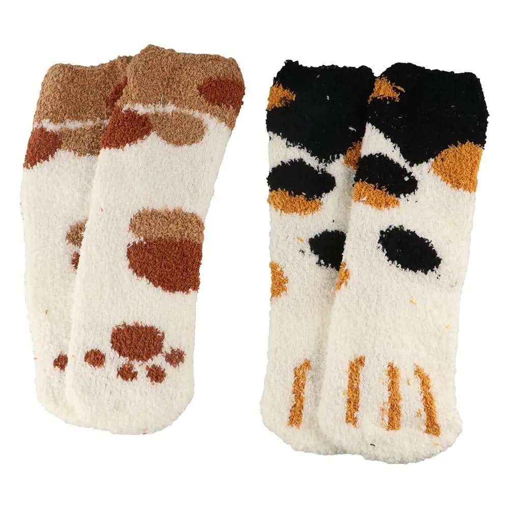 1 Pair Warm Animal Fingers Cat Paw Winter Socks Thicken Cat Paw Coral Fleece Warm Sock Soft Coral Fleece Sleeping Socks Girls