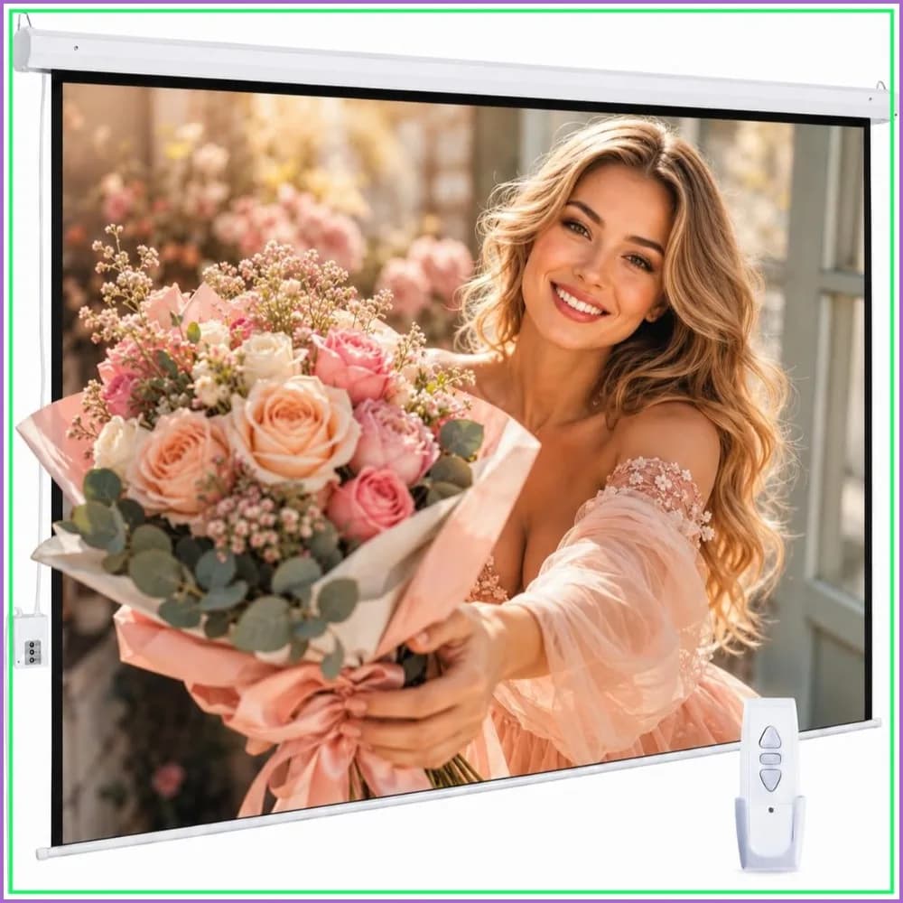 120" Electric Motorized Projector Screen, 16:9 HD Movie Screen with Remote, Wall/Ceiling Mount, for Home Theater & Office