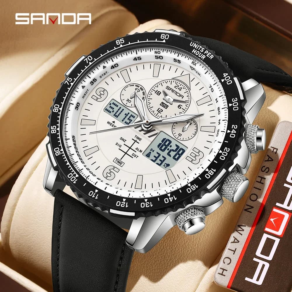 SANDA 6362 Orologio da uomo al quarzo elettronico alla moda, impermeabile 5ATM, luce notturna, cronometro multifunzione, sveglia