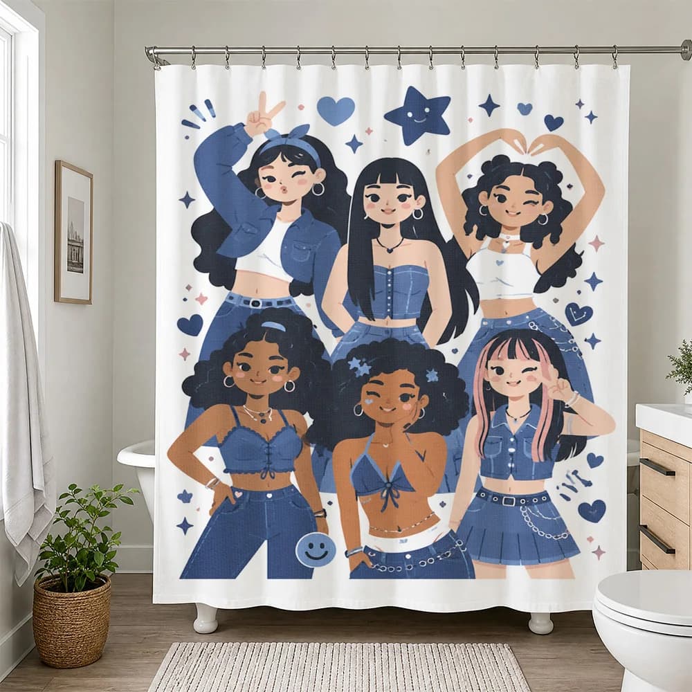 Cute Girl Squad Best Friends Pop Art Shower Curtain Bathroom Decor Trendy Aesthetic Shower Curtain for Girls