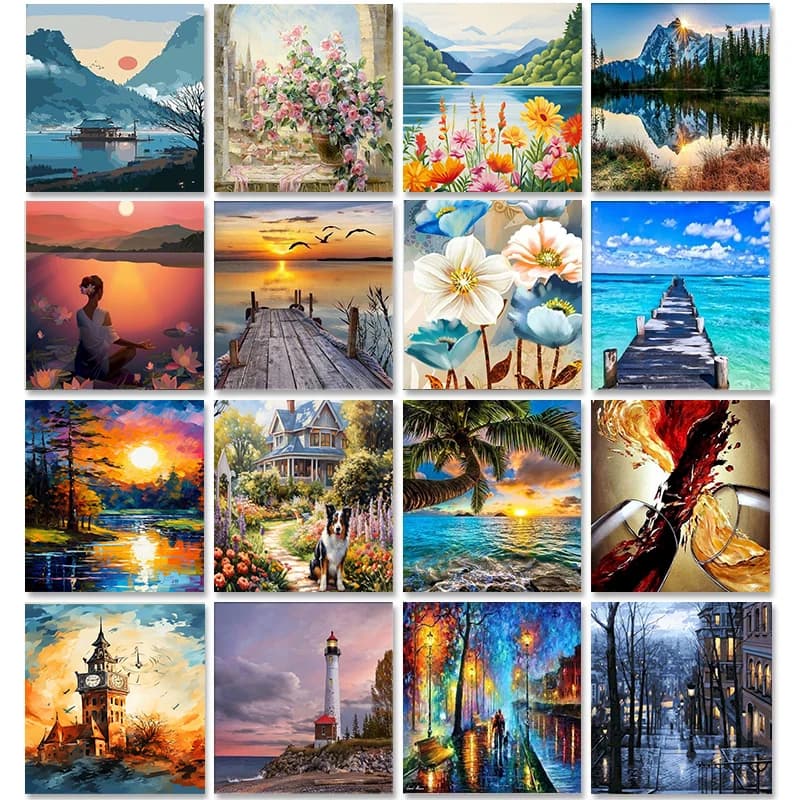 Dipingi con i numeri Immagini per adulti su tela con paesaggio incorniciato Disegno da colorare digitale Dipinti ad olio per numero Decorazioni per la casa