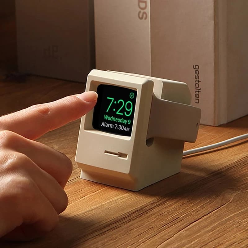 Supporto compatibile per Apple Watch - Base di ricarica wireless in silicone per Apple Watch 4/5/6/SE / Retro Computer