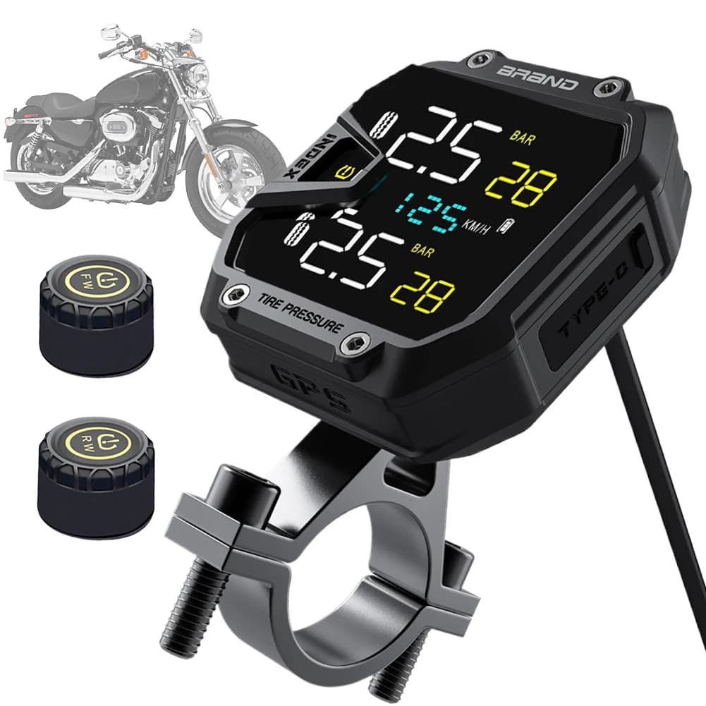 Motorcycle Air Pressure Sensor with USB Charging QC3.0, Solar Pneumatic Detection System, TPMS Motorcycle Accessories IP67 Waterproof
