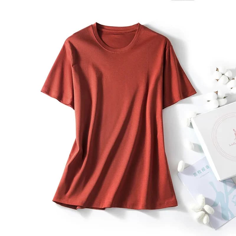 T-shirt estiva in cotone leggero di seta baco da seta da donna edizione coreana T-shirt fresca a maniche corte slim con scollo a V allentato girocollo