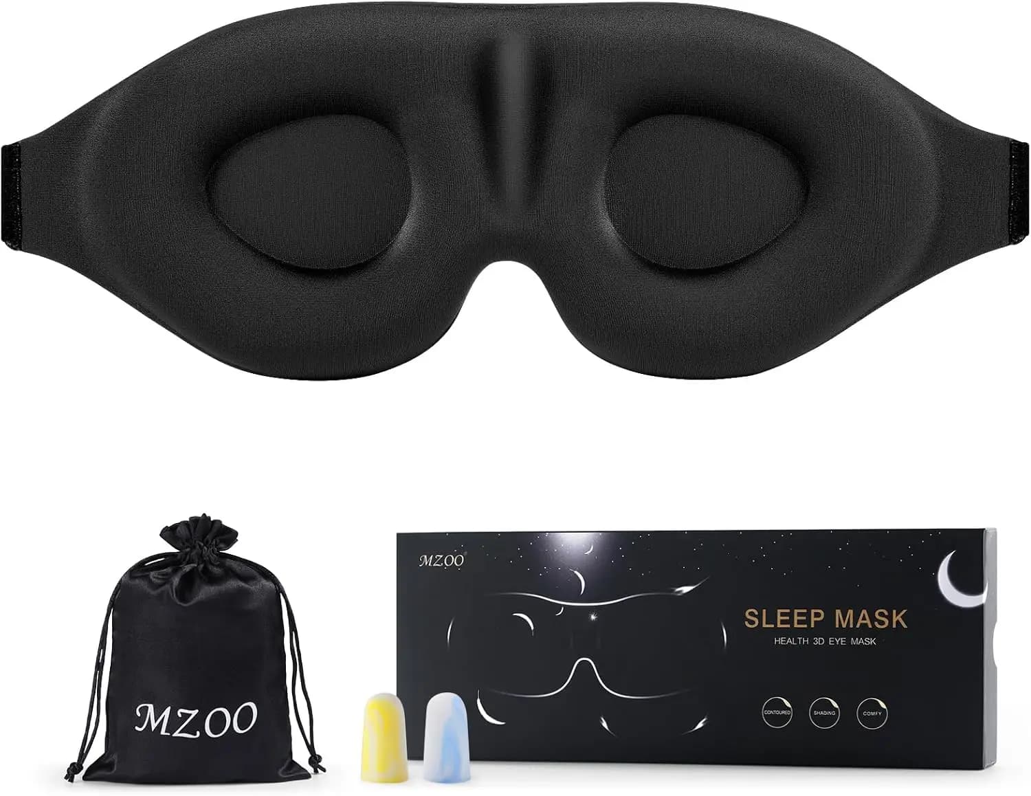 Maschera per Dormire 3D Senza Pressione sulle Occhiaie, Benda Notturna Blocca Luce per Chi Dorme su un Fianco, Copriocchi da Viaggio in Morbida Schiuma Memory, Nera