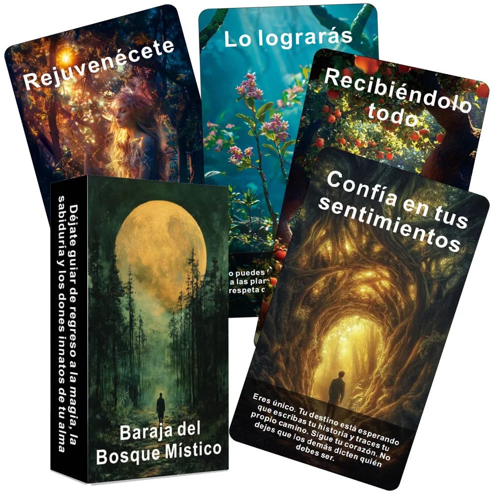 Spanish Oracle Cards, Mystic Forest Tarot Cards, 56 Daily Inspiration Cards for Reflection, Clarity & Spiritual Connection