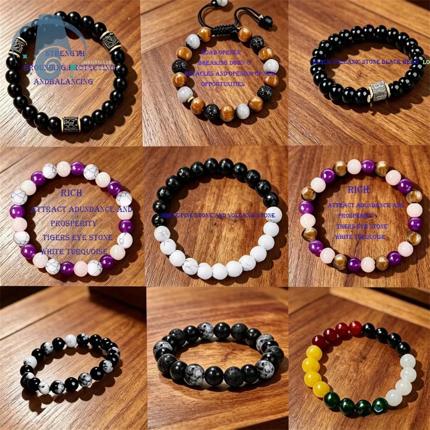 Natural High Density Black Obsidian Beaded Bracelet Men Square Lava Stone Stretchable Spiritual Healing Yoga Meditation Jewelry