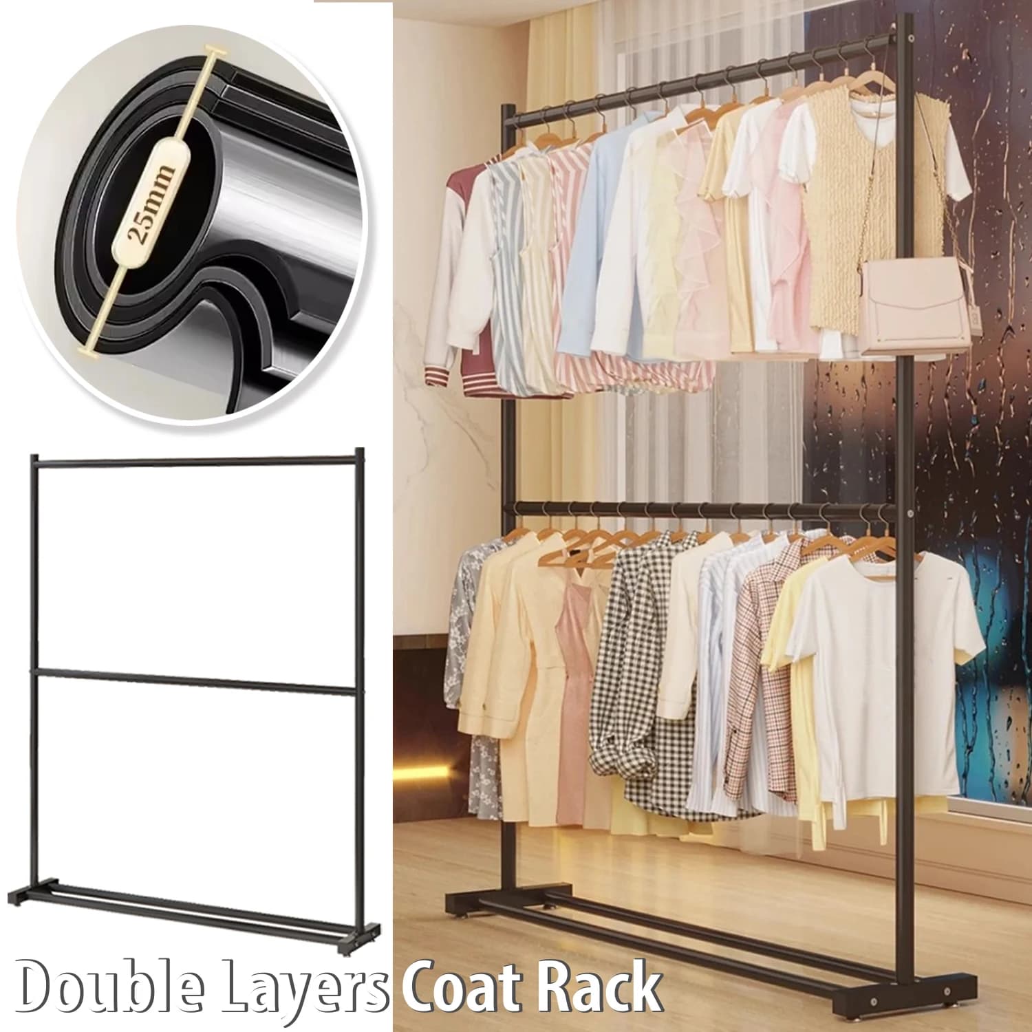 Double layer multifunctional floor hanger, durable, for home, bedroom, balcony, hallway