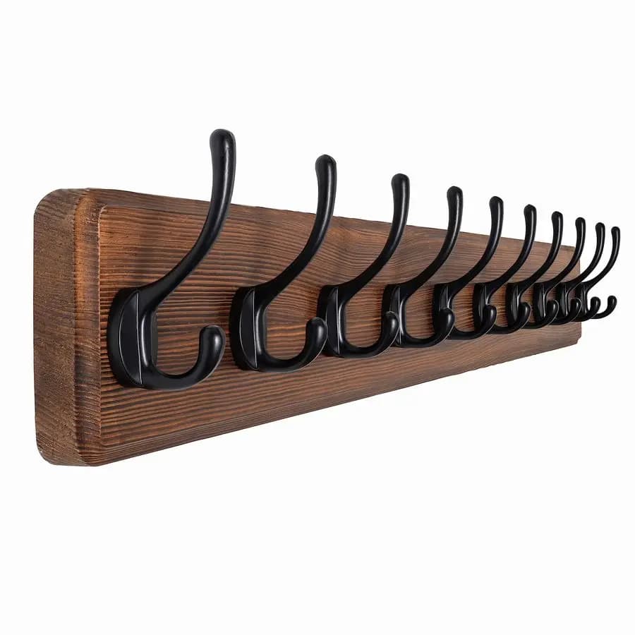 Rustic Style Wall Hangers, Hooks 38.6 cm Massive Pine Wood Clothes with 10 Hooks for Hanging Clothes, Bathrobes, Towels and Coats