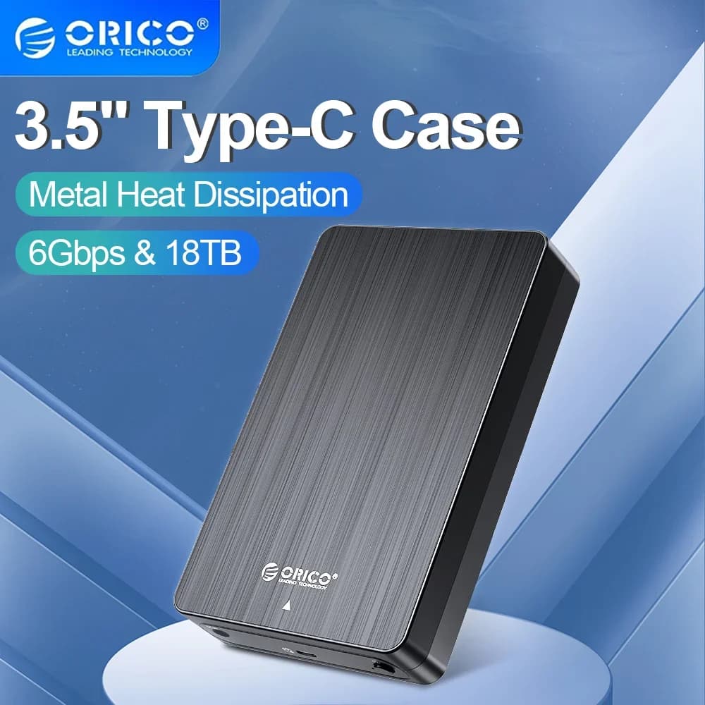 ORICO 3.5 "custodia HDD SATA a USB C 6gbps custodia per disco rigido esterno per custodia HDD da 3.5 pollici con alimentatore 12V supporto 18TB