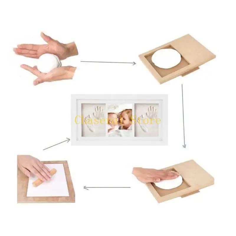 E7CE Wooden photo frame with hand print and foot for creative child do-it-yourself