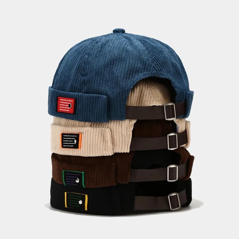 Corduroy Brimless Harbour Hat Rolled Cuff Retro Beanie Hat Skullcap Street Casual Sailor Cap for Men Women