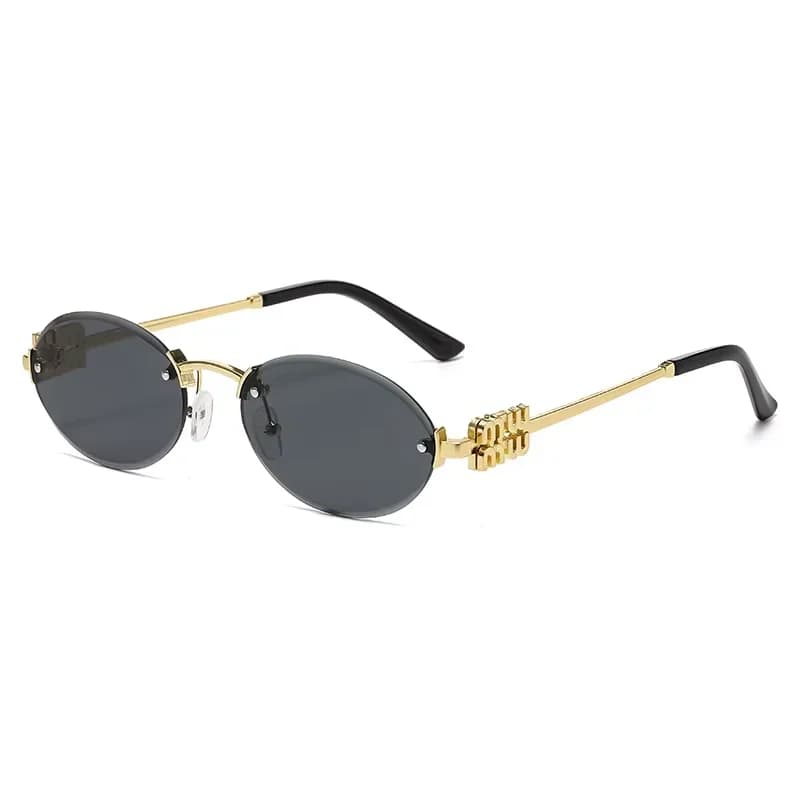 Oval Frame Sunglasses New Rimless Cut Edge Personality Glasses Fashion Design Sense Small Frame Sunglasses 90289