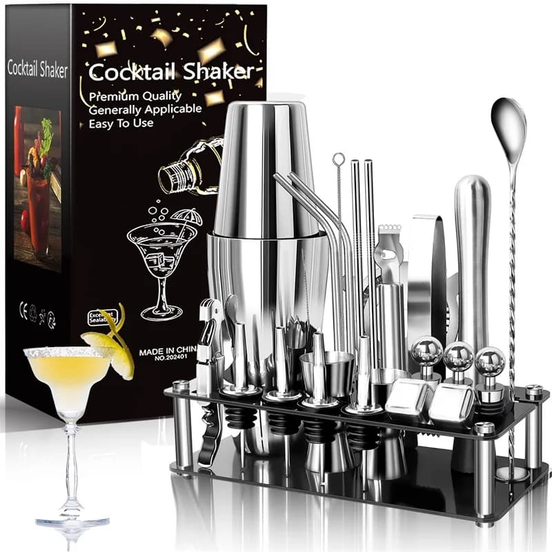 Bar Tool Set of 23 Pieces Acrylic Frame Shaker Set for Shaker Cups Stainless Steel Ice Stone Bartender Home Cocktail Tool Gift