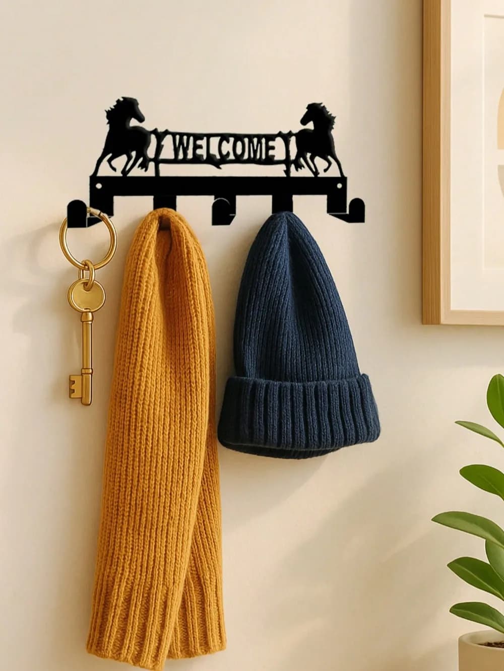 Portachiavi da Parete a Forma di Cavallo con 5 Ganci, Decorazione Moderna in Metallo per Ingresso e Casa Equestre
