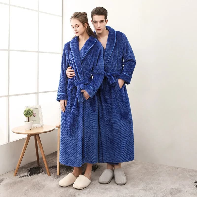 Long White Bathrobe for Couples Autumn Winter 2026, Thickness with Waist Belt, Soft Pigiama for Men and Women, Essential for Home Comfort