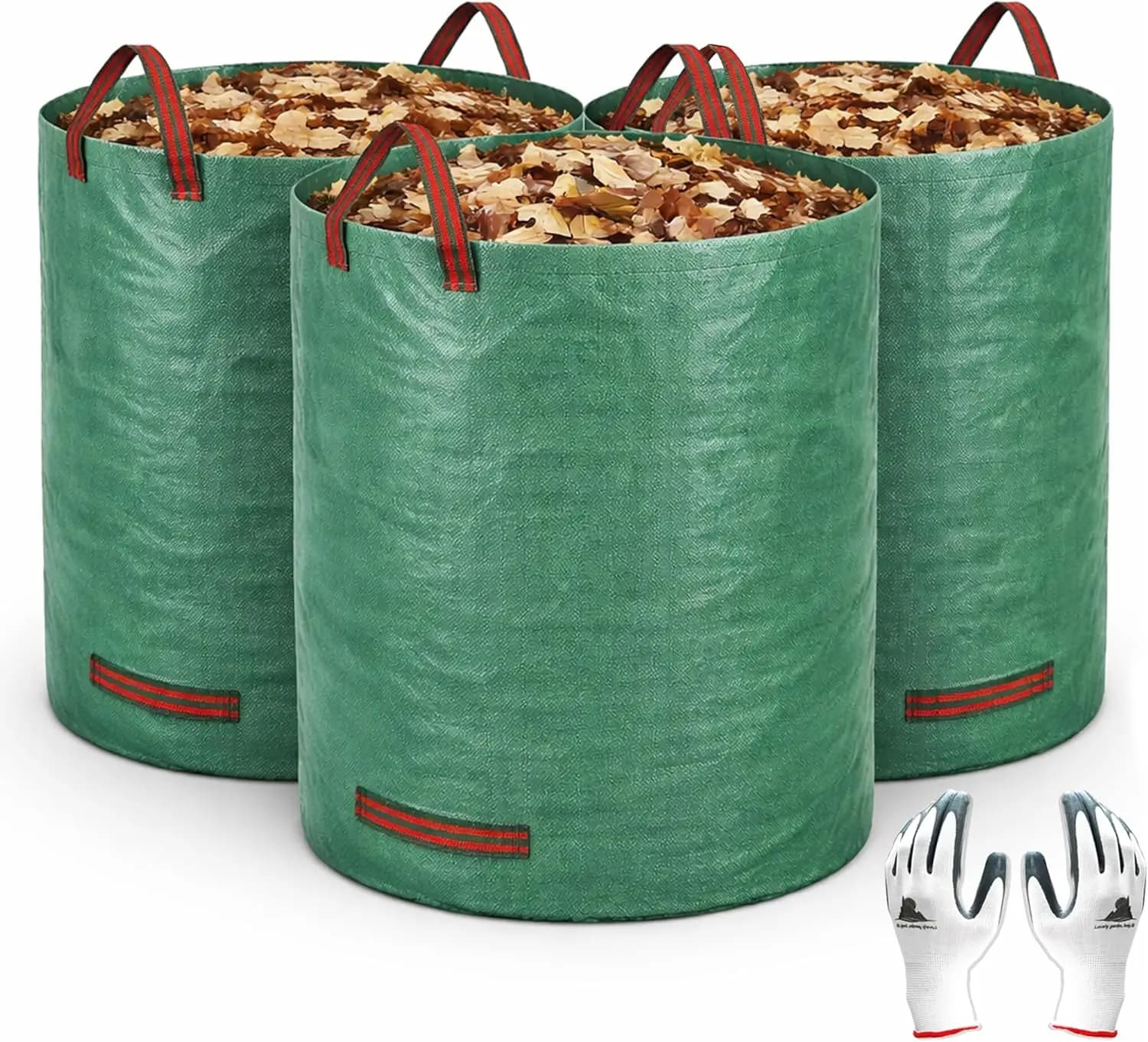 Set di 3 Sacchi per Rifiuti da Giardino Resistenti e Riutilizzabili da 80 Galloni, Sacchi Pieghevoli per Foglie con Anello di Supporto per Foglie e Detriti del Prato