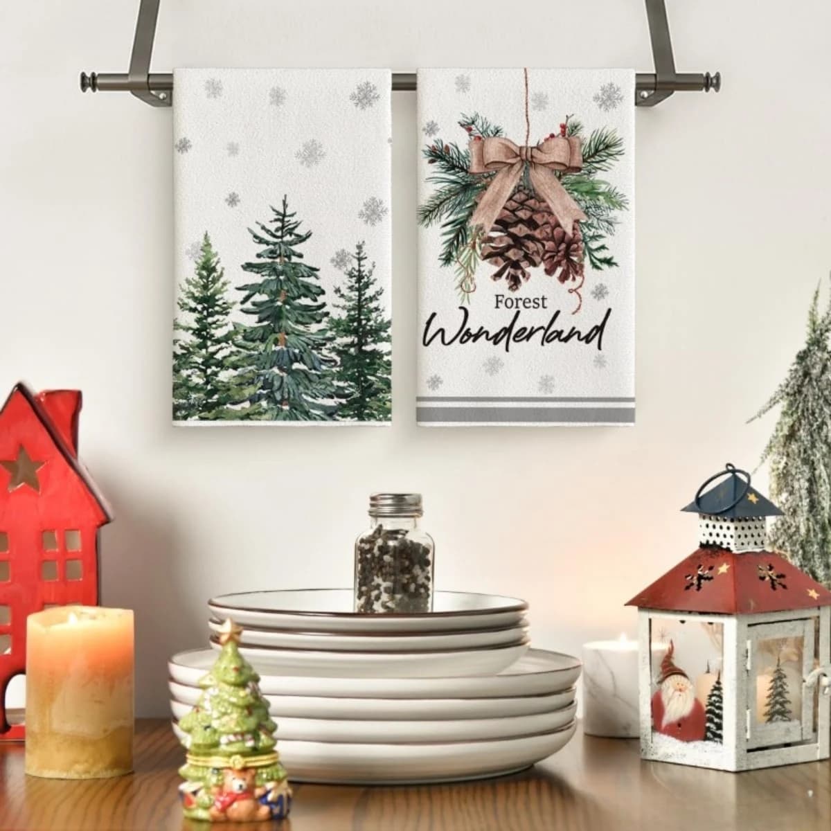 Pini di Natale Fiocchi di neve Disegni Asciugamani da cucina Prodotti per la pulizia Barra ad asciugatura rapida Strofinacci a mano Decorazioni Xams