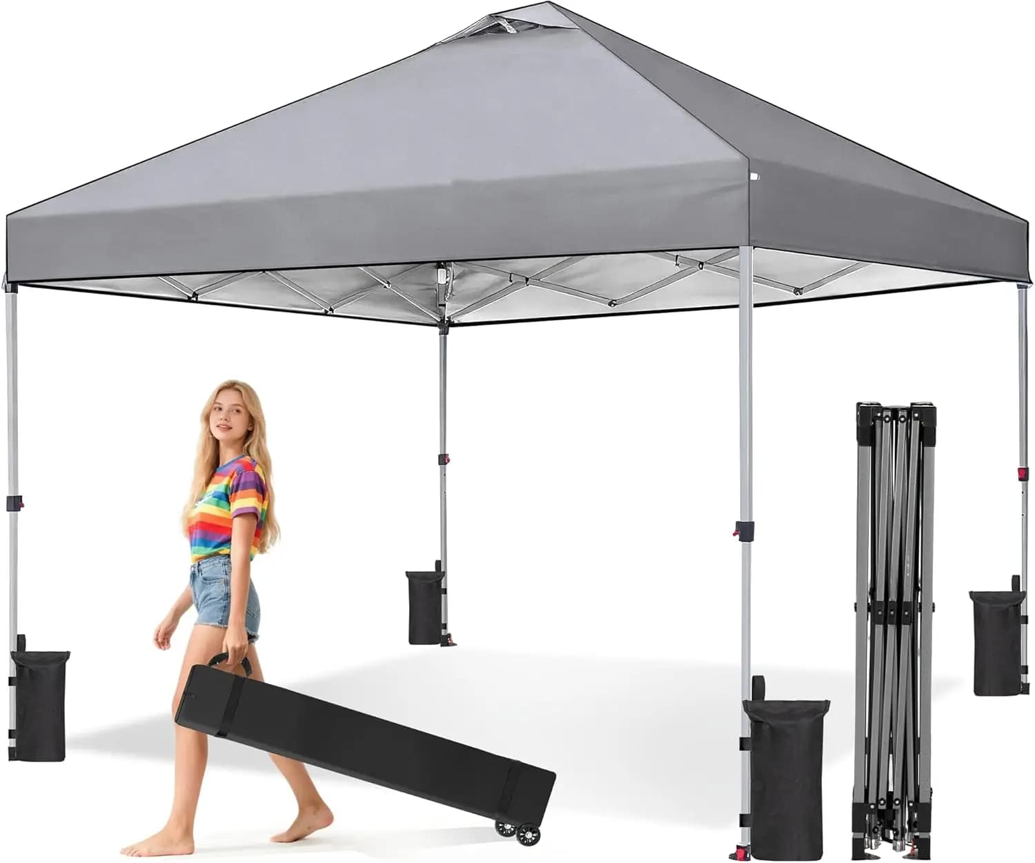 Tenda a baldacchino pop-up 10x10 piedi, resistente, montaggio per 1 persona, riparo portatile per eventi all'aperto, spiaggia, campeggio con borsa con ruote