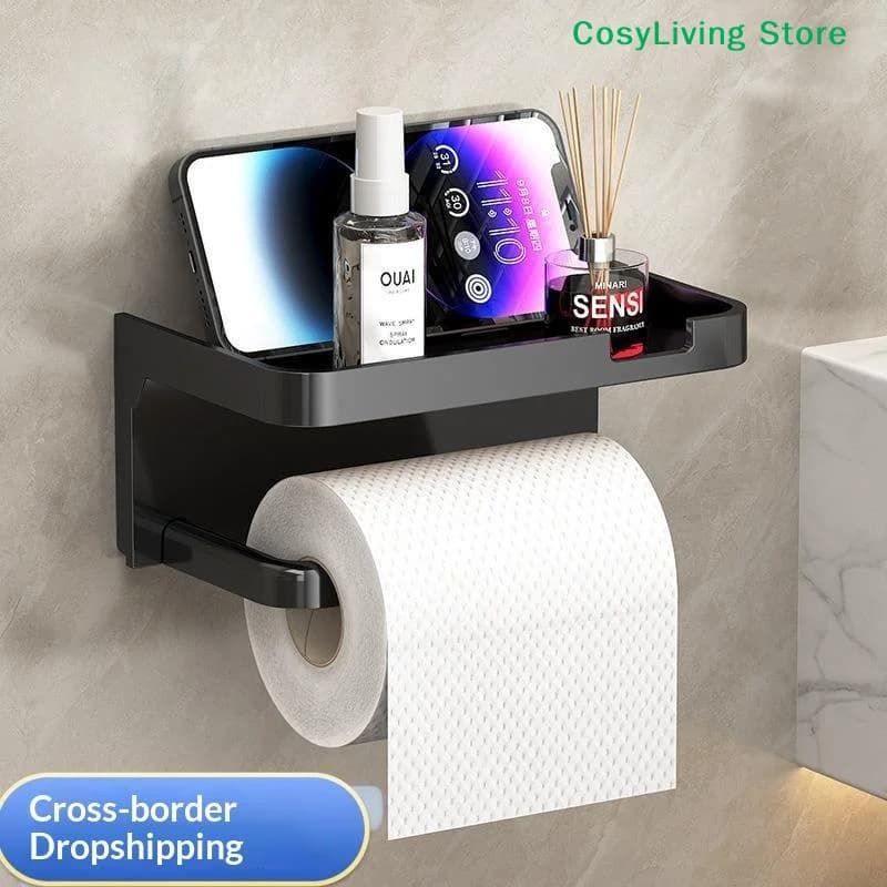 [CL]Toilet Paper Door Holder With Shelf Mobile Phone Door No Hole Fixing Holes Modern Multifunctional Bathroom[CL]