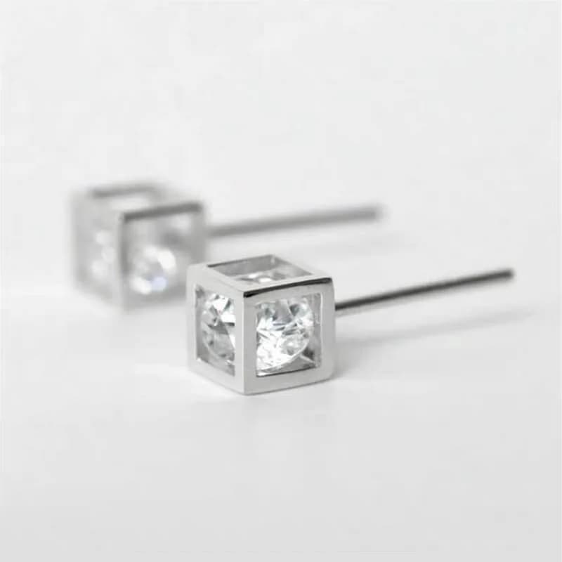 Orecchini a bottone in argento 925 quadrati tridimensionali geometrici minimalisti cubici versione coreana orecchini alla moda per le donne