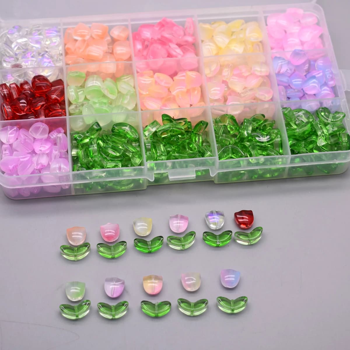 30pcs 9mm Tulips Flowers Lampwork Beads Multicolor Glass Flora Beads Loose Beads For DIY Bracelets Necklace Craft Supplies