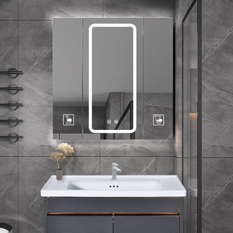 Smart anti-fog bathroom mirror cabinet with led light, wall-mounted wall, stainless steel mirror box, dressing, bathroom storage
