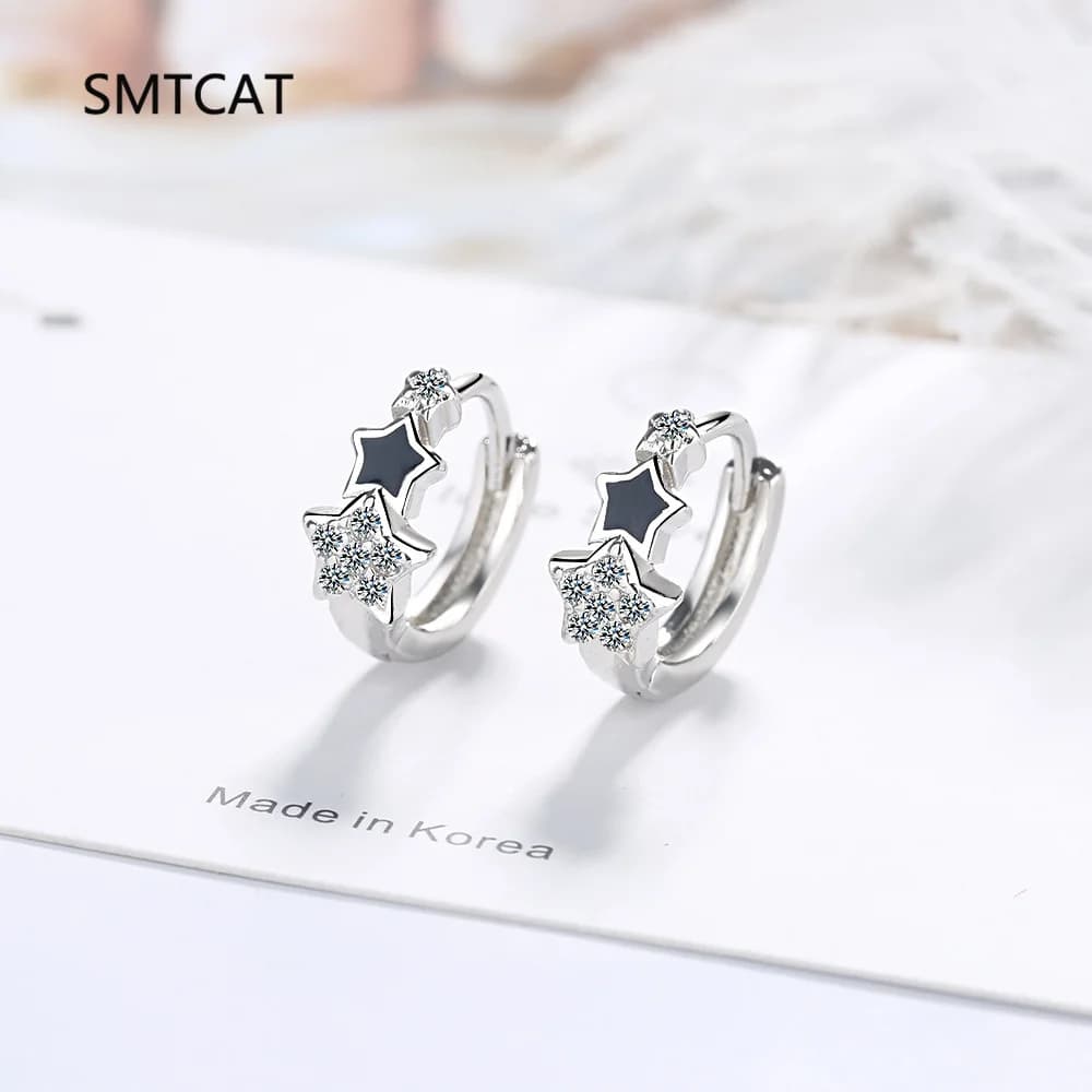 Orecchini a cerchio Huggies con stelle impilabili in argento sterling 925 per le donne, ciondoli europei, gioielli per feste, fibbia per l'orecchio