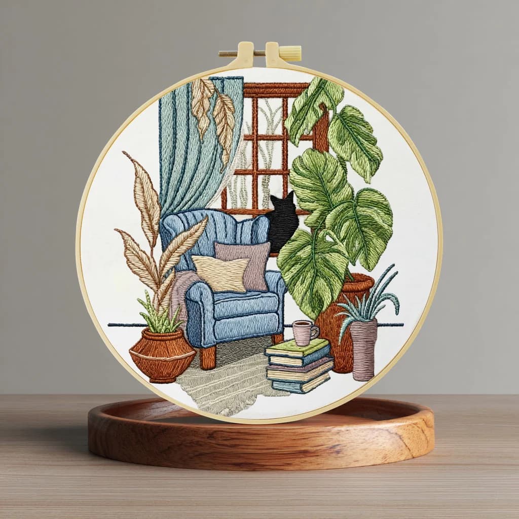 Kit Ricamo Fai da Te 1pz 20x20CM/15x15CM - Angolo del Divano - Punto Croce per Regalo