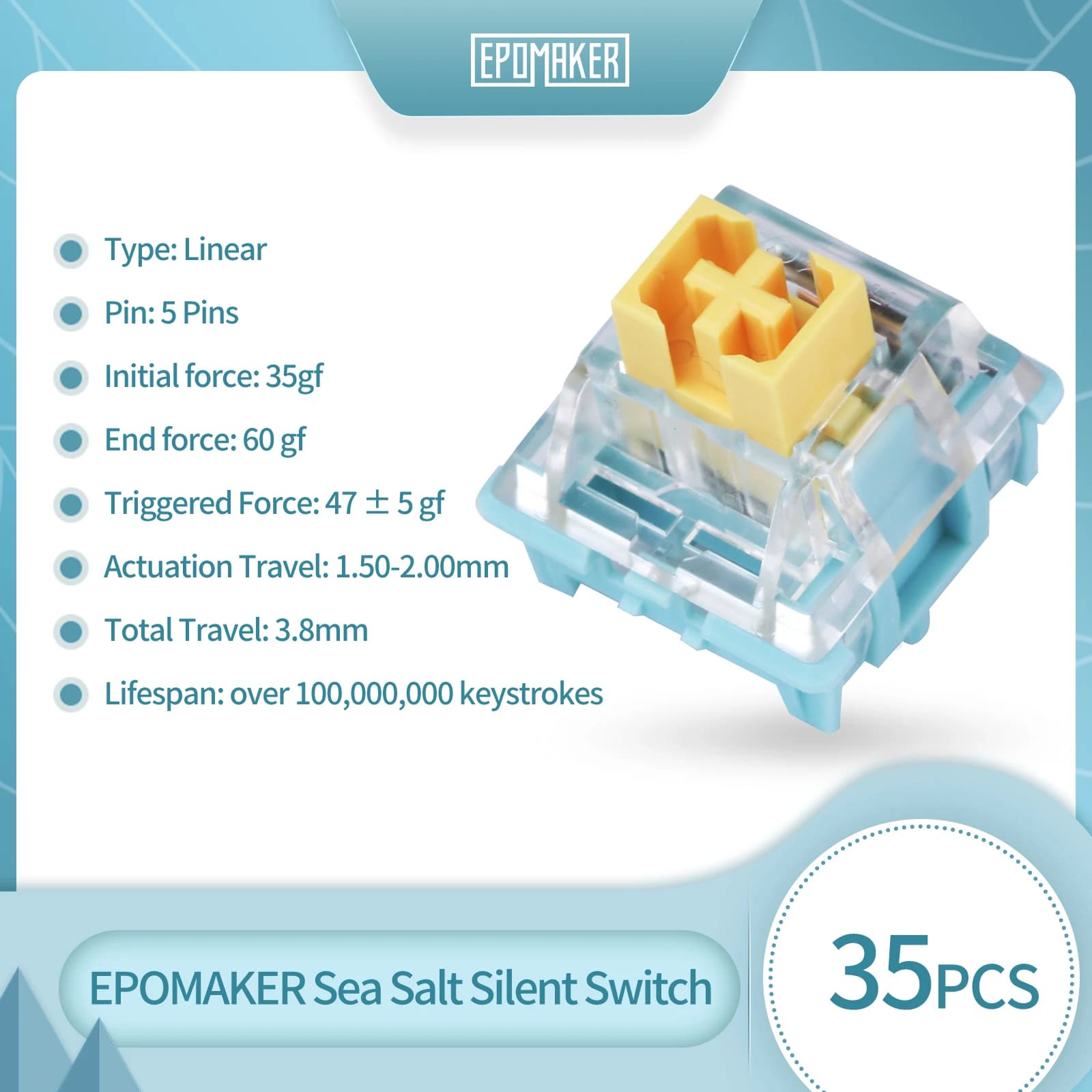 35 Pieces EPOMAKER Sea Salt Silent V1 Switches Pre-Lubricati Linear with LED Slot 50g Customization Keyboard Mechanics Fai-da-te