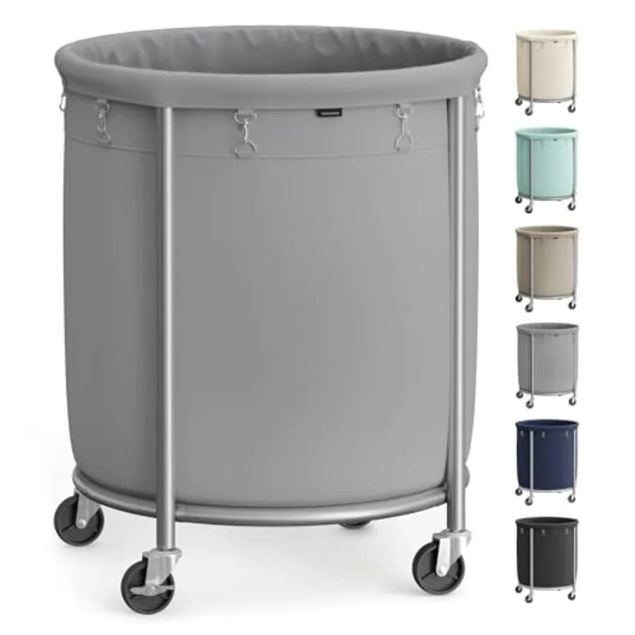 50.2-Gallon 190 L Laundry Basket with Wheels, Rolling Round Heavy-Duty Laundry Hamper Cart with Steel Frame and Removable Bag,