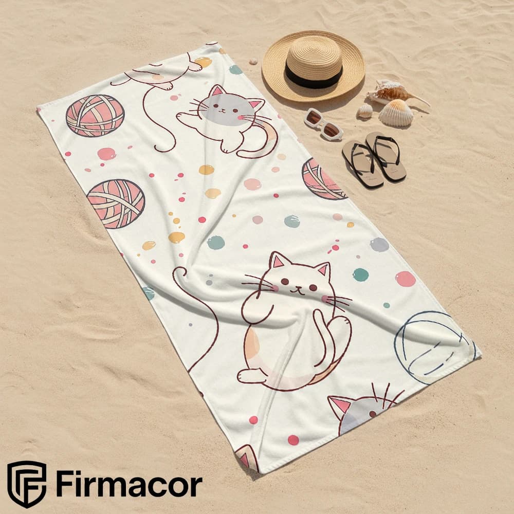 Fluffy Cat Yarn Ball Microfiber Beach Towel Quick Dry Sand Free Oversized Soft Absorbent Bath Towel for Swimming Pool Travel Gym