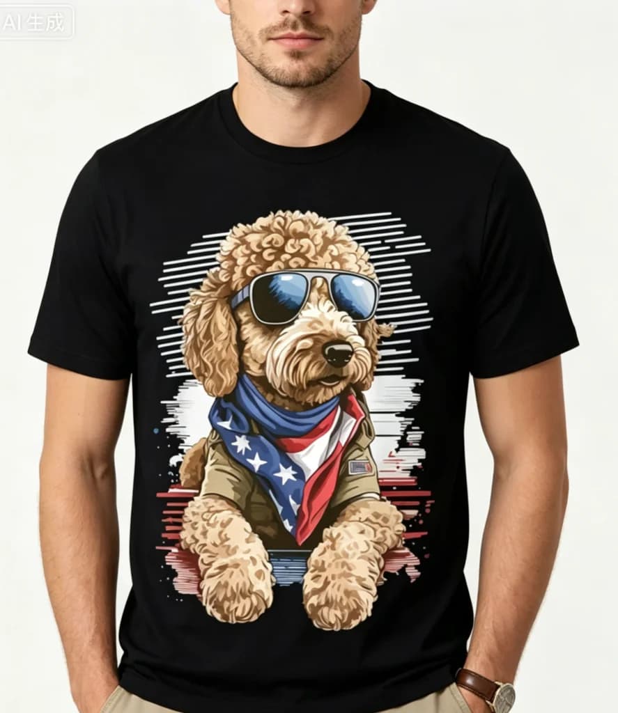 T-Shirt Unisex Goldendoodle per il 4 Luglio, Abbigliamento per Cani Golden Doodle, Outfit per Feste, Comoda da Indossare Tutto l'Anno