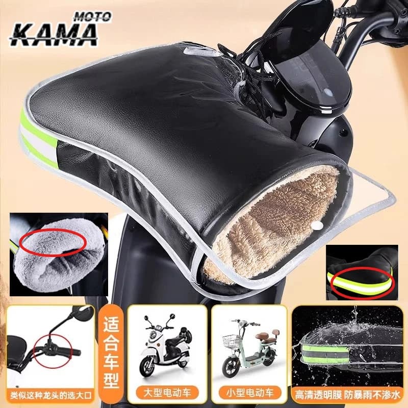 Guanti da moto impermeabili ispessiti Guanti da equitazione con copertura per manubrio in cotone spesso antivento con striscia riflettente