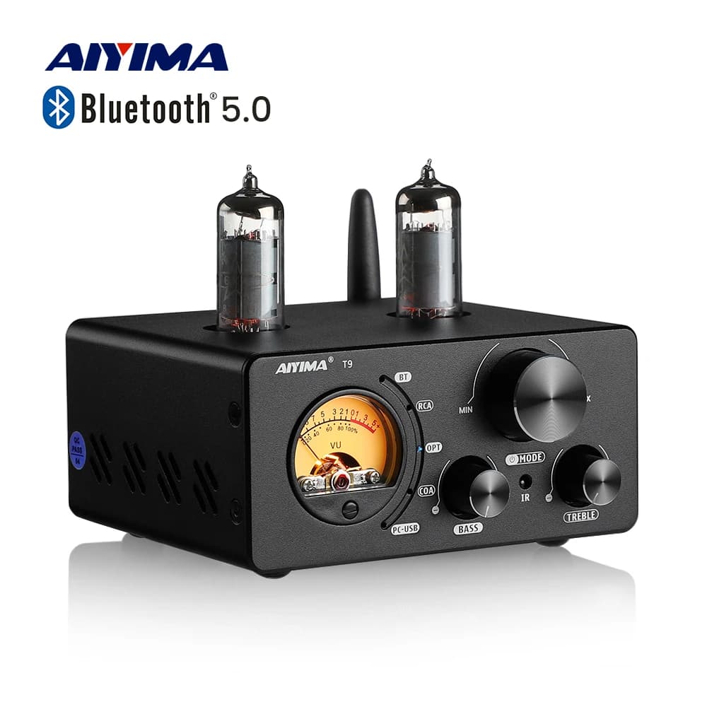 AIYIMA Audio T9 Bluetooth 5.0 Amplificatore valvolare USB DAC Ricevitore stereo COAX/OPT HiFi Home Audio Amplificatore digitale con misuratore VU 100W