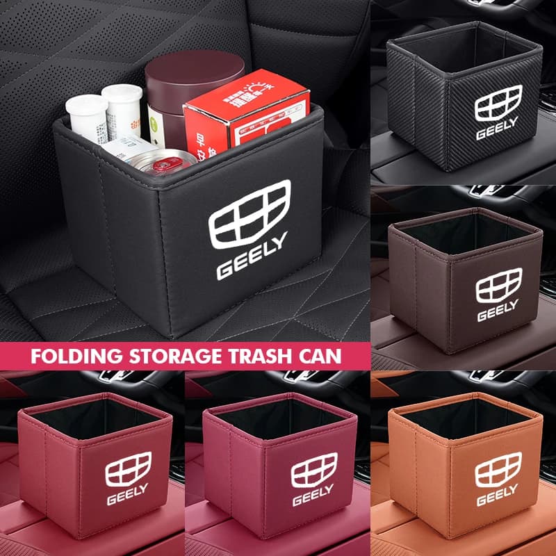 Car Trash Can Leather Folding Interior Storage Bag Accessory For Geely Tugella Atlas Pro Coolray Geometry C Emgrand ec7