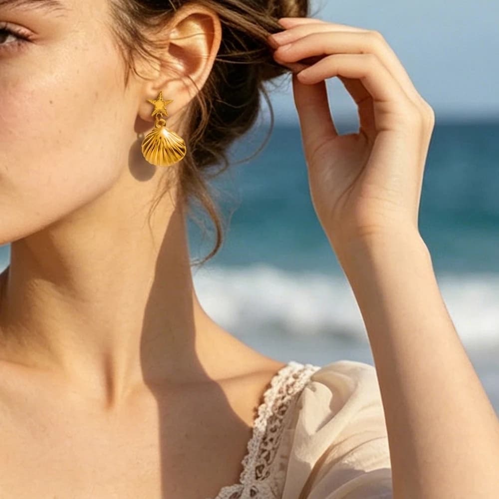 Orecchini a Forma di Conchiglia in Acciaio Inossidabile, Gioielli Estivi a Tema Spiaggia e Oceano, Impermeabili, per Donne