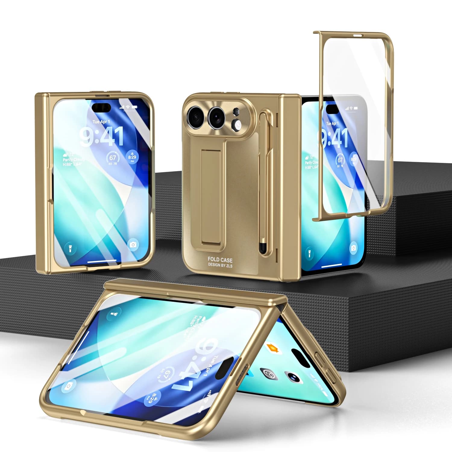 ‌Electroplated Matte Bracket Pencil Solt Case for IPhone Ultra 18 Fold Wide Shockproof Hinge Protection‌ Film-Integrated Cover