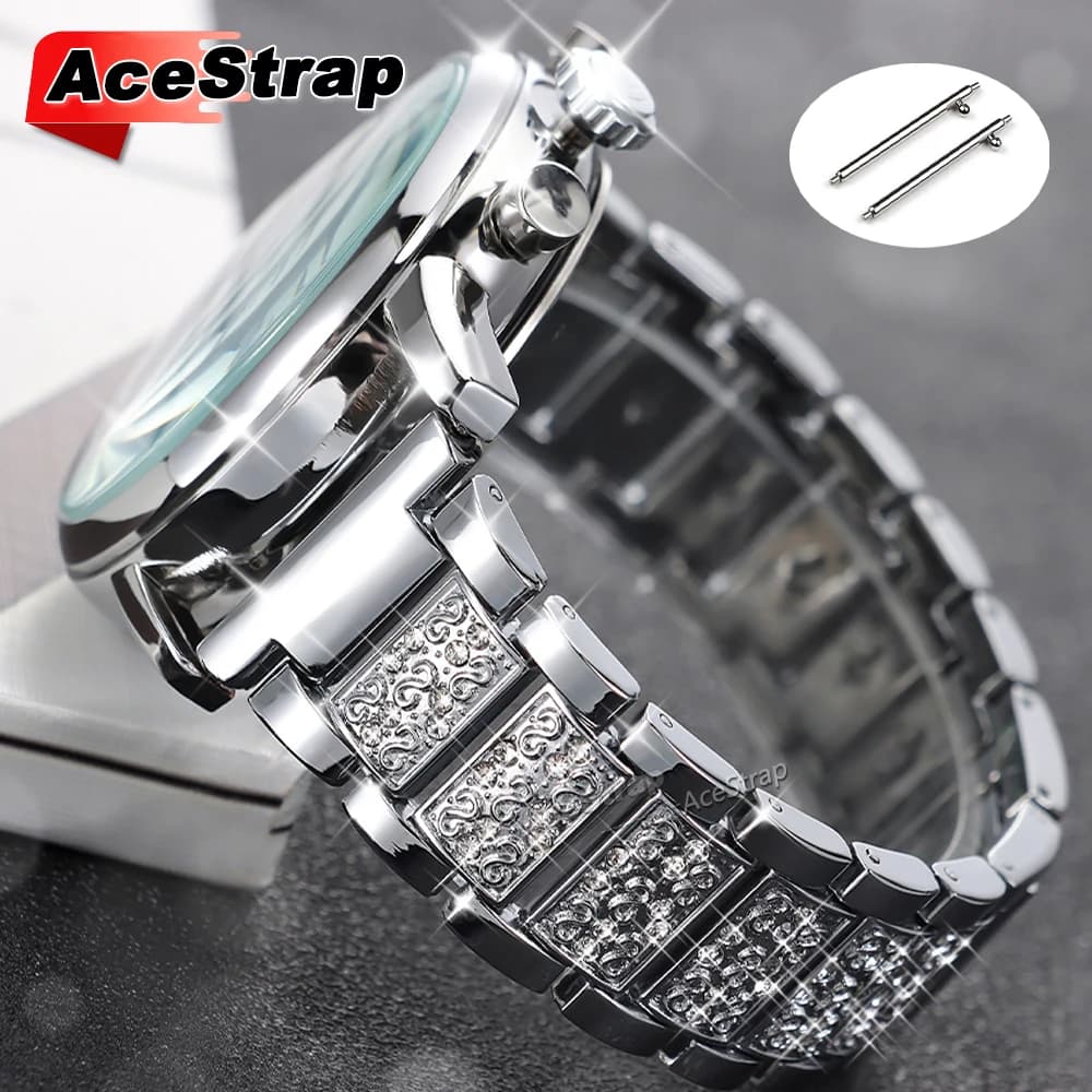 Cinturino in Metallo con Diamanti da 20mm 22mm per Samsung Galaxy Watch4/5/6/7 40 44mm, Bracciale Moda Donna per Smartwatch con Sgancio Rapido