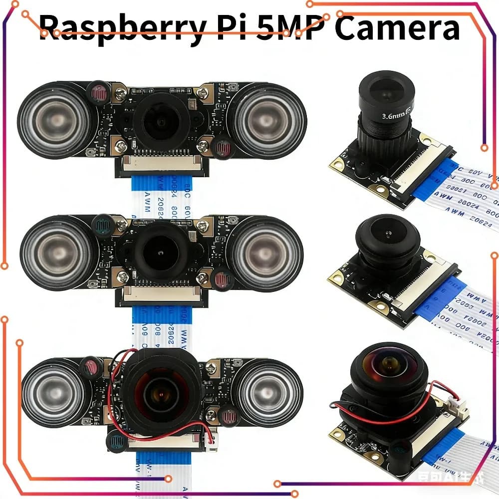 Telecamera per Visione Notturna Raspberry Pi con 2 Luci a Infrarossi, Webcam 5MP OV5647, Telecamera IR-CUT 75 175 per Raspberry Pi 4B 3B+ 3B Zero